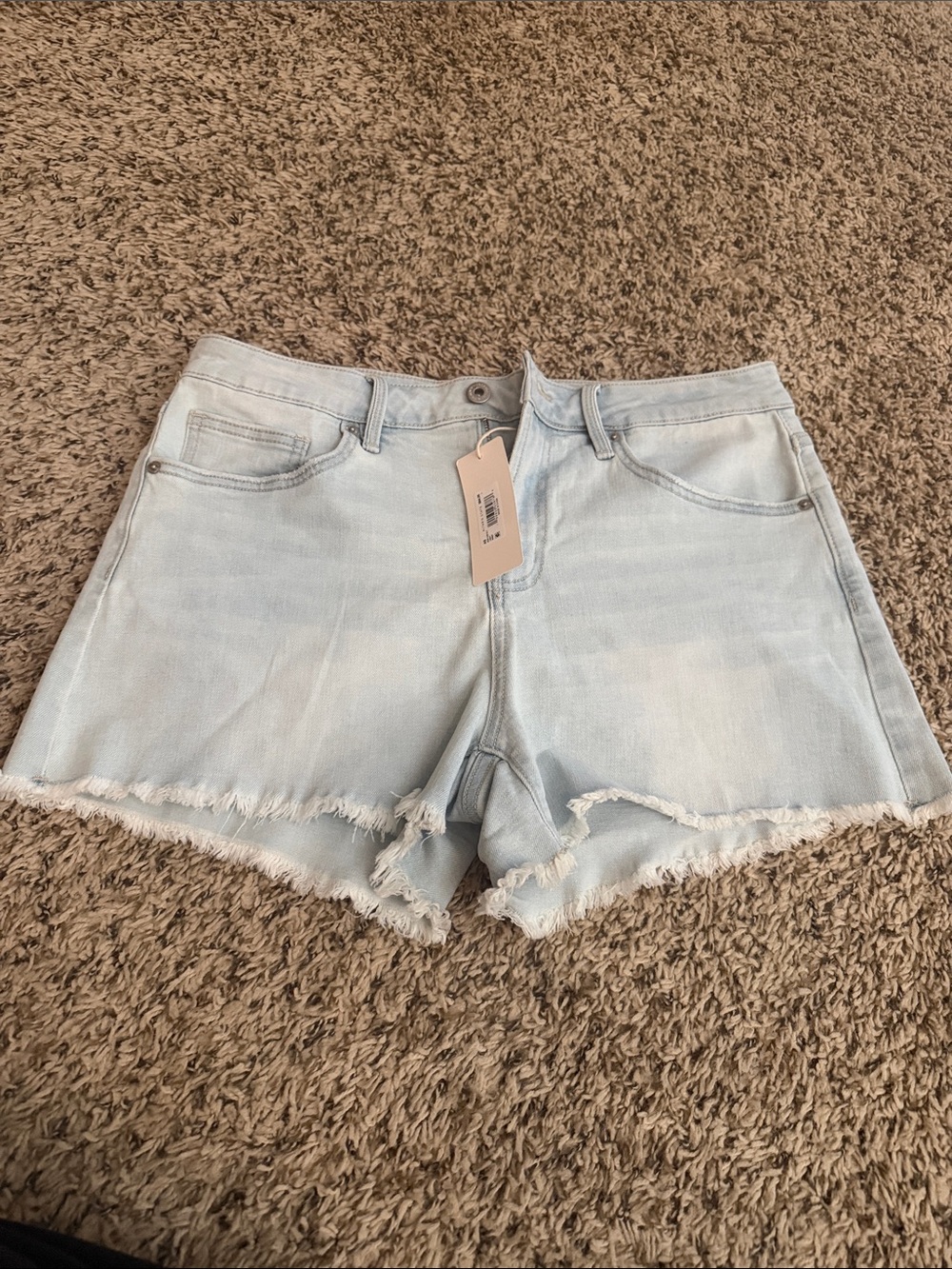 Altar'd State Light Blue Frayed-Hem Denim Shorts